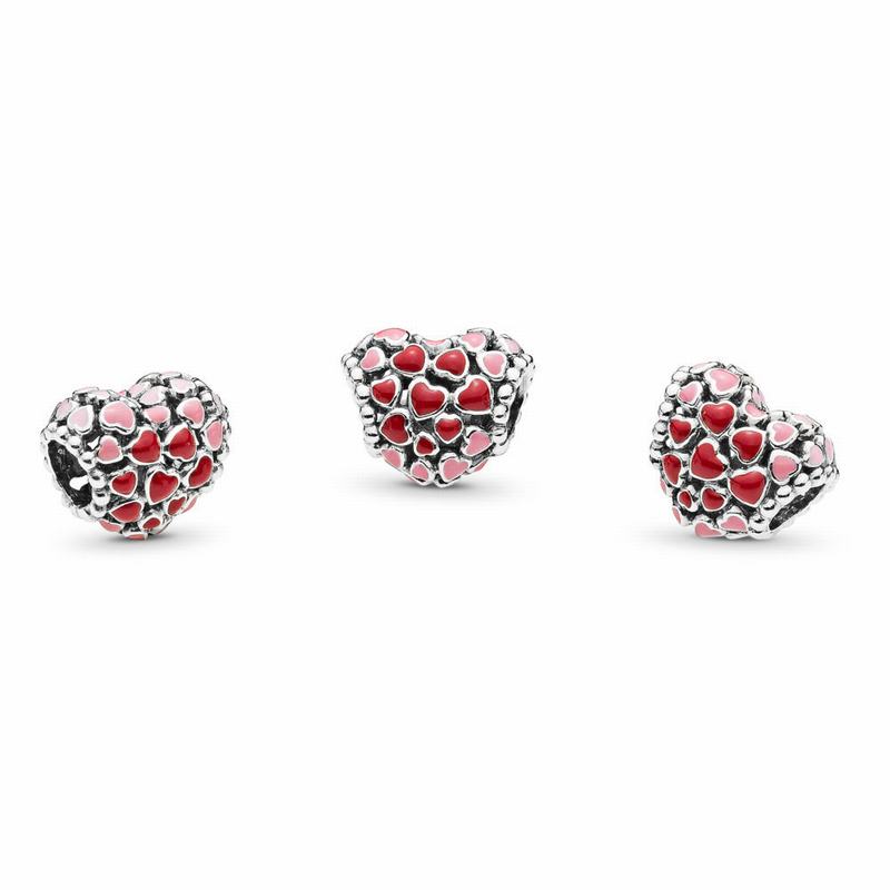 Pandora Australia Red & Pink Hearts Charm - Sterling Silver | TQIORU827